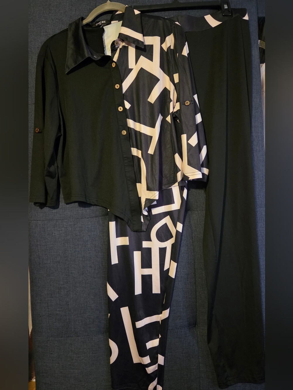 Black & Cream Printed Two-Piece Pantsuit